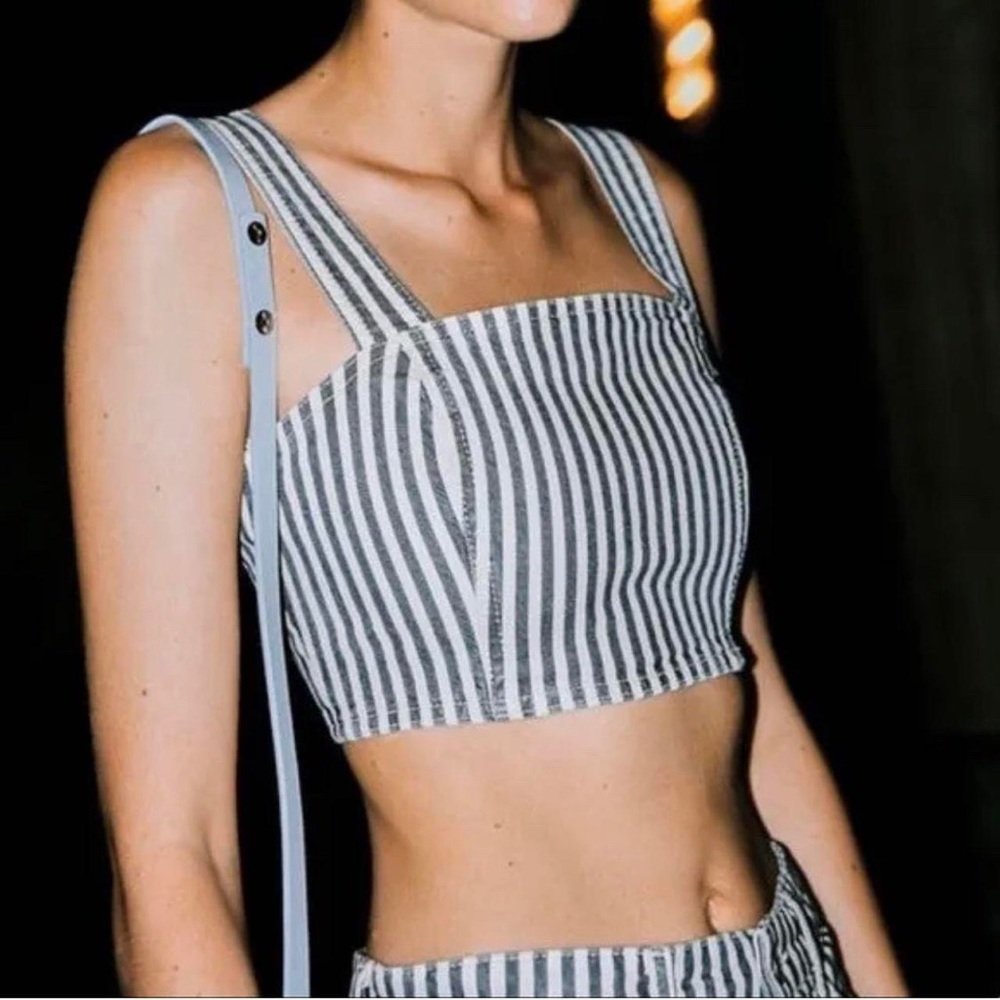ZARA crop bustier tank size large blue/white stripes new with tags 97% cotton